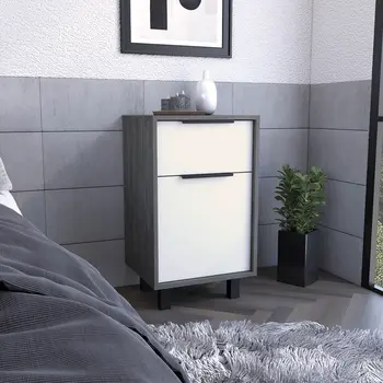 28" Gray Wood One Drawer Nightstand