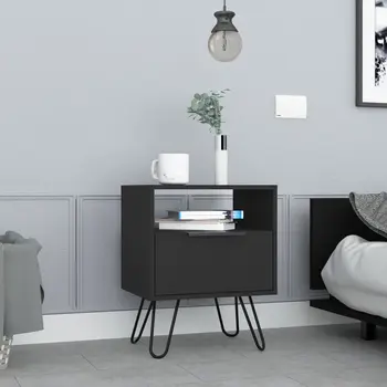 22" Black Wood Nightstand