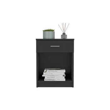 22" Black Wood One Drawer Nightstand