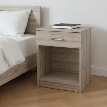 22" Gray Wood One Drawer Nightstand