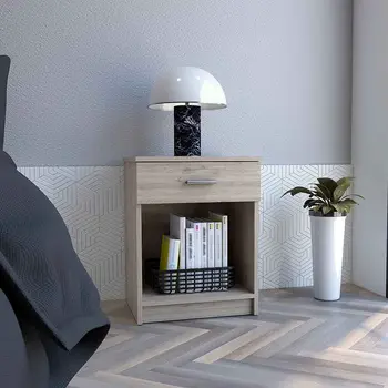 22" Gray Wood One Drawer Nightstand
