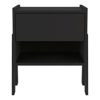 22" Black Wood One Drawer Nightstand