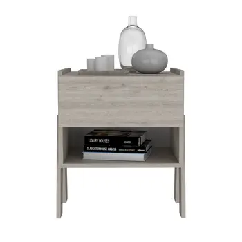22" Gray Wood One Drawer Nightstand