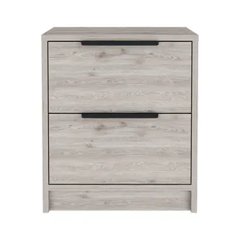 19" Gray Wood Two Drawer Nightstand