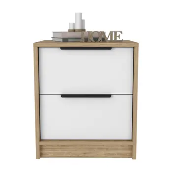 19" White Wood Two Drawer Nightstand