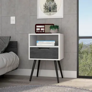 25" Gray Wood One Drawer Nightstand