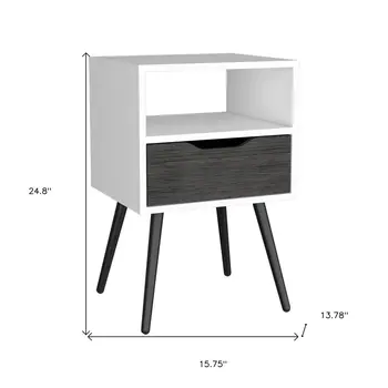 25" Gray Wood One Drawer Nightstand