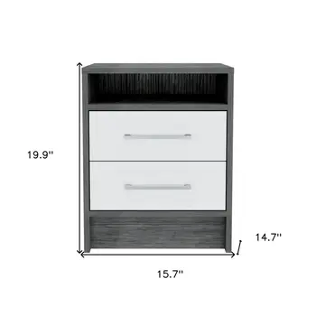 20" Gray Wood Two Drawer Nightstand