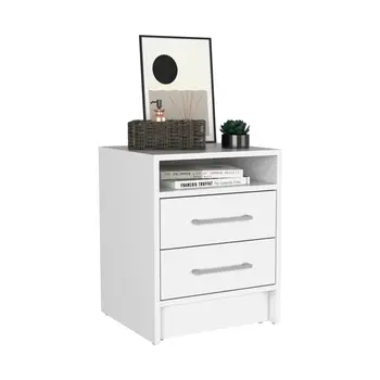 20" White Wood Two Drawer Nightstand