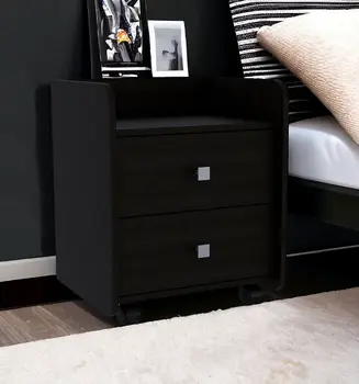 22" Black Wood Two Drawer Nightstand