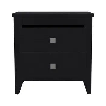 24" Black Wood Two Drawer Nightstand