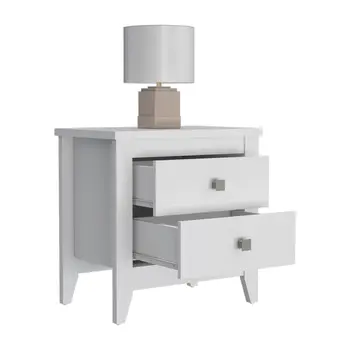 24" White Two Drawer Faux Wood Nightstand