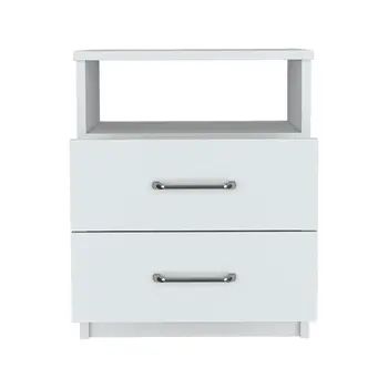 20" White Wood Two Drawer Nightstand