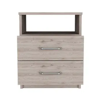 20" Gray Two Drawer Faux Wood Nightstand