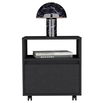 21" Black Wood One Drawer Nightstand