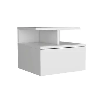 12" White Wood One Drawer Floating Nightstand
