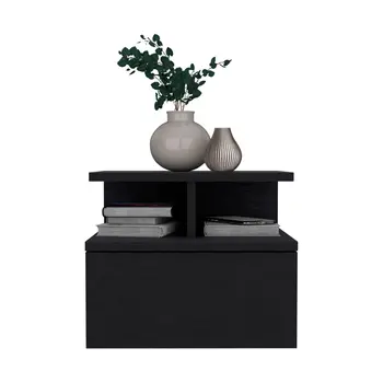 12" Black Wood One Drawer Floating Nightstand