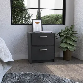 19" Black Wood Two Drawer Nightstand