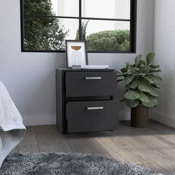 19" Black Wood Two Drawer Nightstand