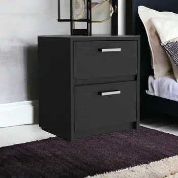 19" Black Wood Two Drawer Nightstand