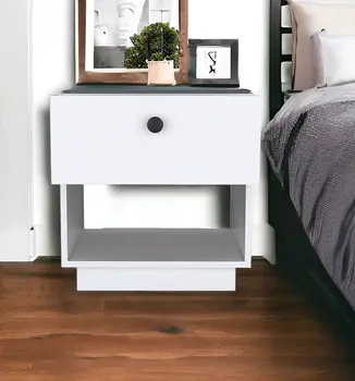 20" White Wood One Drawer Nightstand