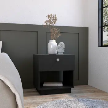 20" Black Wood One Drawer Nightstand