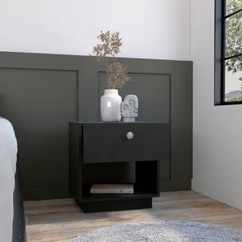 20" Black Wood One Drawer Nightstand