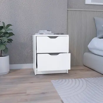 19" White Wood Two Drawer Nightstand