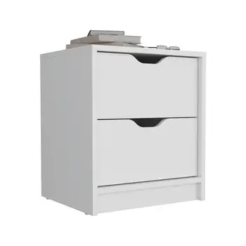 19" White Wood Two Drawer Nightstand