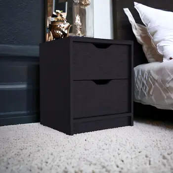 19" Black Wood Two Drawer Nightstand