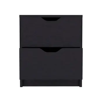 19" Black Wood Two Drawer Nightstand