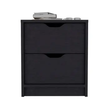 19" Black Wood Two Drawer Nightstand