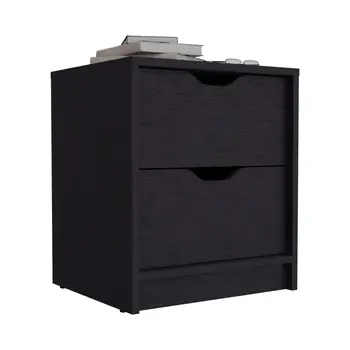 19" Black Wood Two Drawer Nightstand