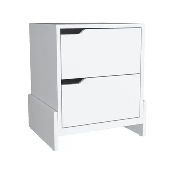 20" White Wood Two Drawer Nightstand