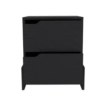 20" Black Wood Two Drawer Nightstand