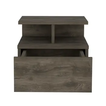 12" Brown Wood One Drawer Floating Nightstand