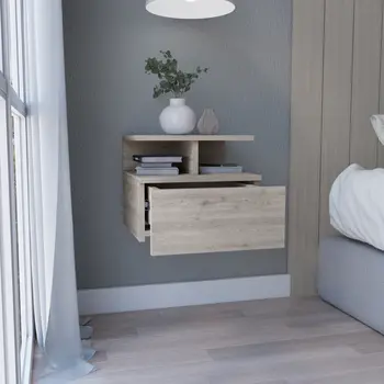 12" Gray Wood One Drawer Floating Nightstand