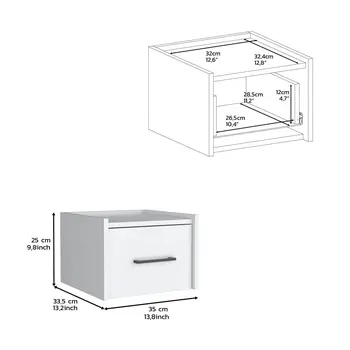 10" White Wood One Drawer Floating Nightstand