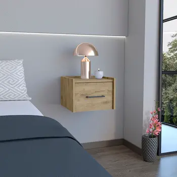 10" Beige One Drawer Faux Wood Nightstand