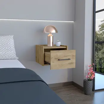 10" Beige One Drawer Faux Wood Nightstand