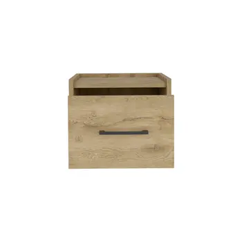 10" Beige One Drawer Faux Wood Nightstand