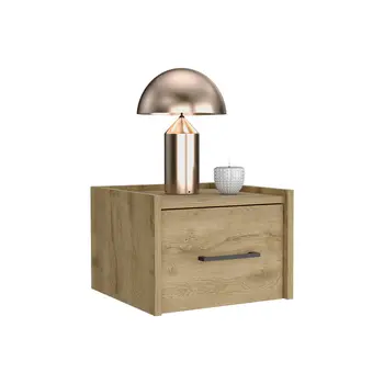 10" Beige One Drawer Faux Wood Nightstand