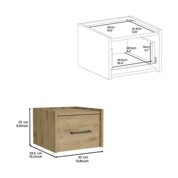 10" Beige One Drawer Faux Wood Nightstand