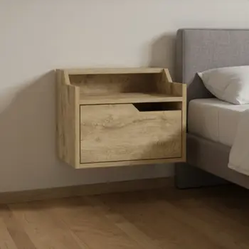 13" Beige Wood One Drawer Floating Nightstand