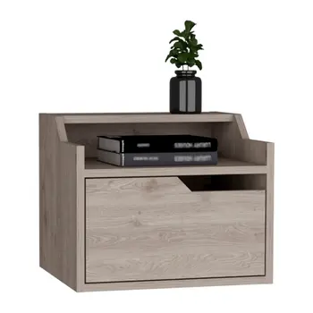 13" Gray Wood One Drawer Floating Nightstand