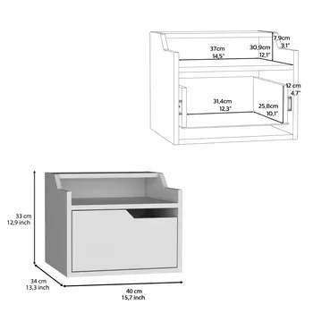 13" White Wood One Drawer Floating Nightstand