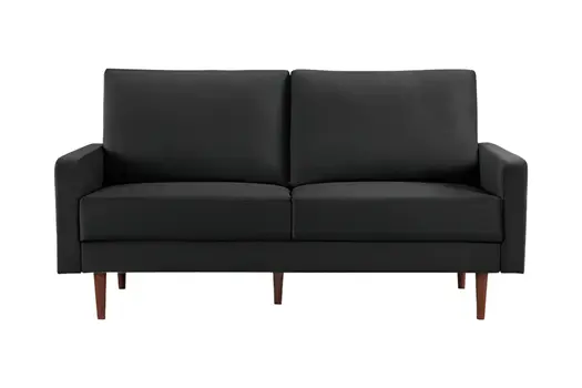 69" Black Velvet Sofa With Dark Brown Legs