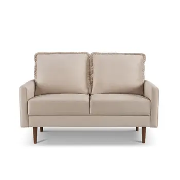 57" Beige And Dark Brown Velvet Loveseat