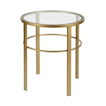 22" Brass And Clear Glass And Steel Round End Table