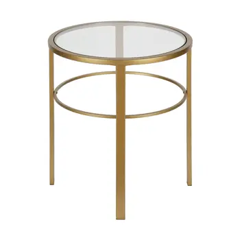 22" Brass And Clear Glass And Steel Round End Table